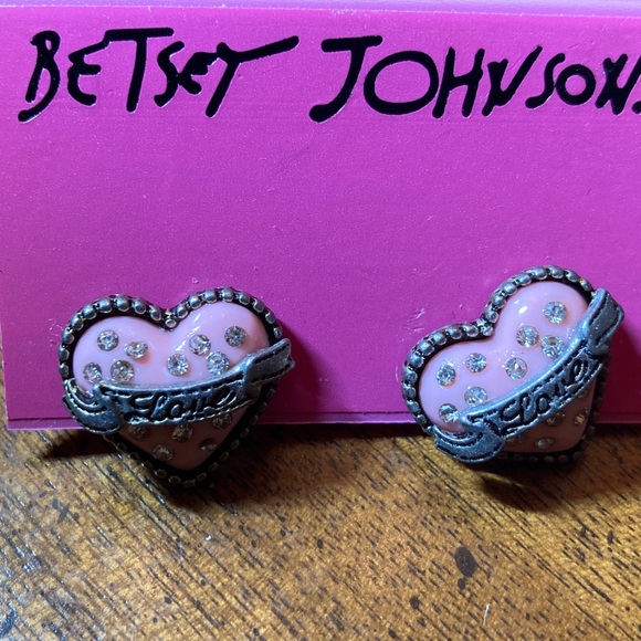 Betsey Johnson Pink Heart Earrings with Silver Accents - Picture 5 of 6